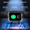 Relógio inteligente Feipuqu Smart Watch W60 Lanterna Bluetooth militar masculina de 2,1 polegadas IP68 à prova d'água, bateria de 900 mAh, preta - Image 9